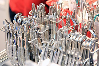 Dentists tools. Surgical steel dentists tools. Stock Photo