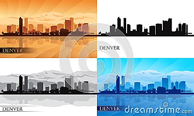 Denver city skyline silhouettes set Vector Illustration