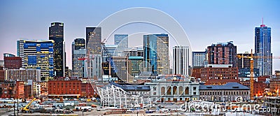 Denver Colorado downtown skyline at sunset Editorial Stock Photo