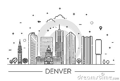 Colorado, Denver, outline city vector illustration, symbol travel sights landmarks Vector Illustration