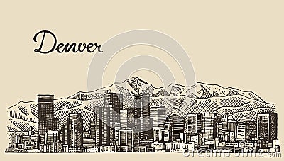 Denver skyline engraved vector hand drawn sketch Vector Illustration