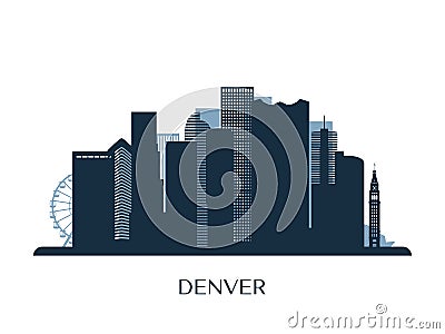 Denver skyline, monochrome silhouette. Vector Illustration