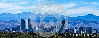 The Denver Skyline against the Rockies Stock Photo