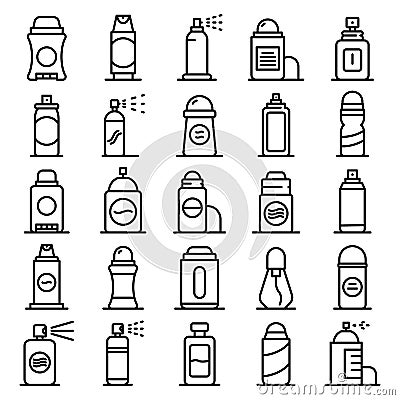 Deodorant icons set, outline style Vector Illustration