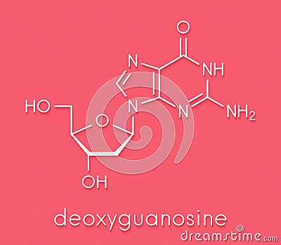 Deoxyguanosine dG nucleoside molecule. DNA building block. Skeletal formula. Stock Photo