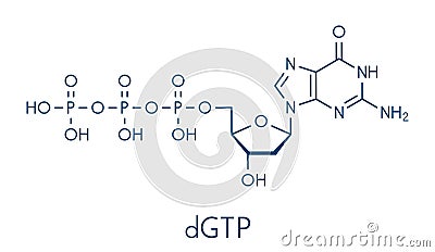 Deoxyguanosine triphosphate dGTP nucleotide molecule. DNA building block. Skeletal formula. Vector Illustration