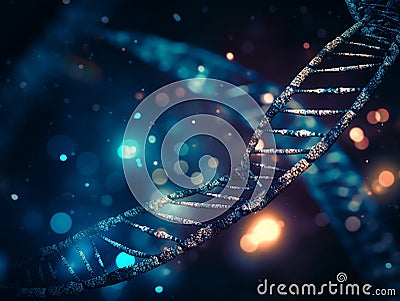 deoxyribonucleic acid, neon colors, futuristic image , nanotechnology, ai generation of dna Stock Photo