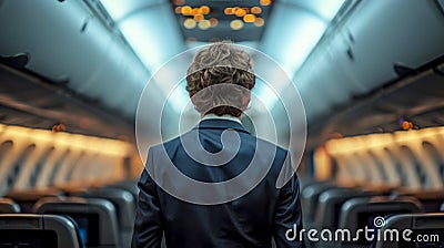 A departing plane business passenger with business attire. Ai generative Stock Photo