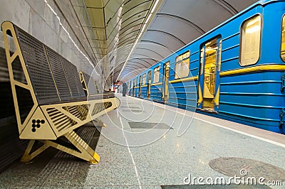 Departing train Kiev Metro on station Editorial Stock Photo