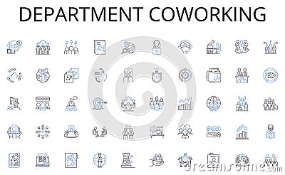 Department coworking line icons collection. Diversification, Asset allocation, Portfolio, Risk, Performance, Returns Vector Illustration