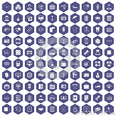 100 department icons hexagon purple Vector Illustration