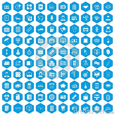 100 department icons set blue Vector Illustration