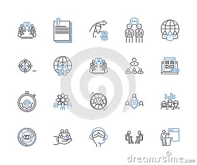 IT department line icons collection. Troubleshooting, Nerking, Cybersecurity, Programming, Hardware, Software, Database Vector Illustration