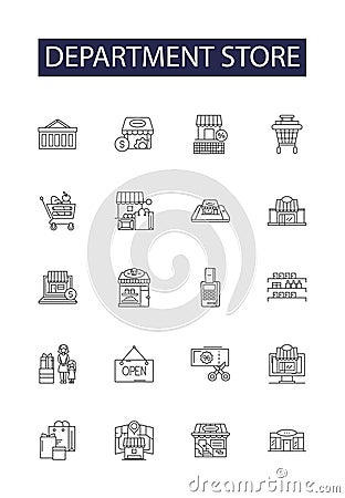 Department store line vector icons and signs. Store, Shopping, Boutique, Marketplace, Bazaar, Merchandise, Emporium Vector Illustration