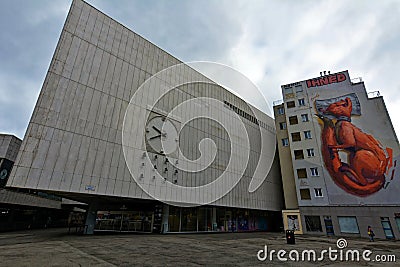 Department store (Prior) in Bratislava with clock and carillon Editorial Stock Photo