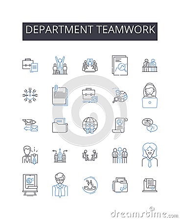 Department teamwork line icons collection. Connection, Trust, Unity, Support, Empathy, Reliability, Solidarity vector Vector Illustration