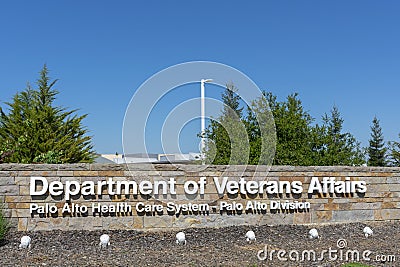 Department of Veterans Affairs signature near VA Palo Alto Hospital - Palo Alto, California, USA - 2021 Editorial Stock Photo