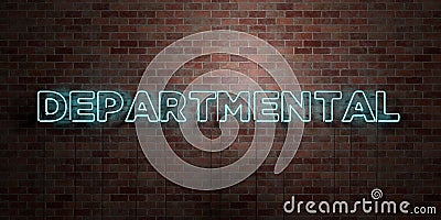 DEPARTMENTAL - fluorescent Neon tube Sign on brickwork - Front view - 3D rendered royalty free stock picture Stock Photo