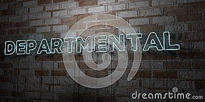 DEPARTMENTAL - Glowing Neon Sign on stonework wall - 3D rendered royalty free stock illustration Cartoon Illustration