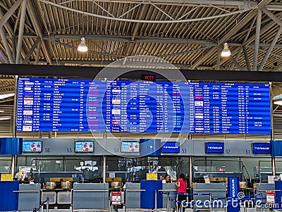 Departure Board, Athens International Airport, English Script, Greece Editorial Stock Photo