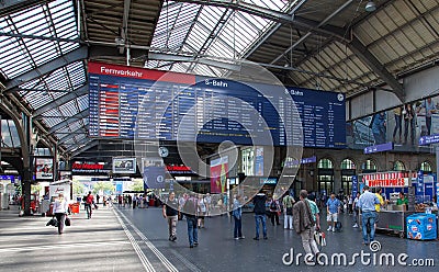 Departure board of the Zurich Main railway station Editorial Stock Photo