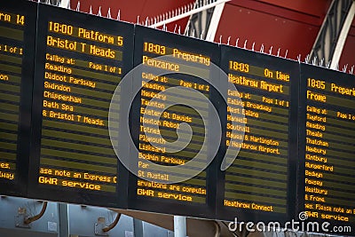 Departure boards, train timetable Stock Photo