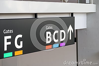 Departure Gates Signs In Airport Stock Photo