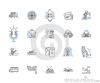 Departure line icons collection. Farewell, Exit, Goodbye, Leave, Depart, Going, Sayonara vector and linear illustration Vector Illustration