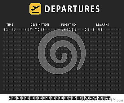 Departures airport flight information board, vector illustration Vector Illustration