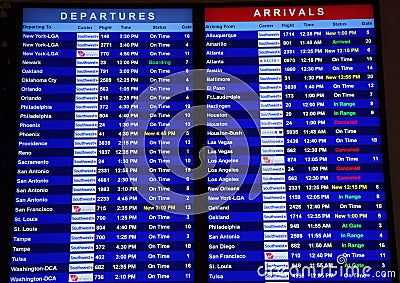 Departures and arrivals at Dallas airport Editorial Stock Photo