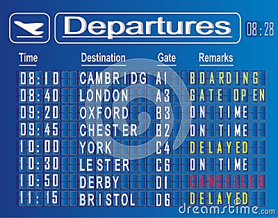 Departures cities of England Stock Photo