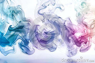 Depicting a white background with smoke in various colors and shapes, creating an abstract pattern. the colors include blue, Cartoon Illustration