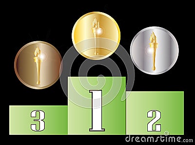 Podium With 3 Winners Medals Vector Illustration