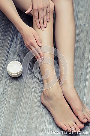 Depilation epilation apply pampering purity sensual aesthetic body care bodycare moisteruzing lotion balm wax sugaring after conce Stock Photo