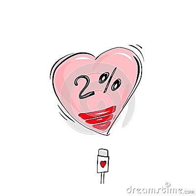 Depleted heart that requires recharging, the concept of a departed love or a sick heart. Vector Illustration