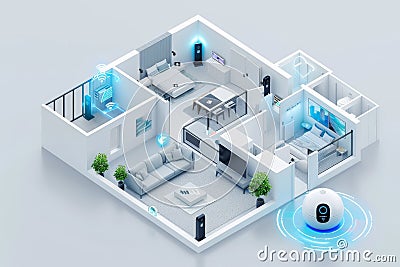 Deploy protective online network automation for electronic management, ensuring secure and managed alarm systems across urban envi Cartoon Illustration