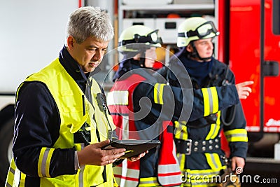 Deployment planning on Tablet-Computer Stock Photo