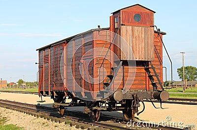 Deportation wagon at Auschwitz Birkenau Editorial Stock Photo