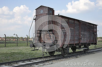 Deportation wagon at Auschwitz II Birkenau Editorial Stock Photo