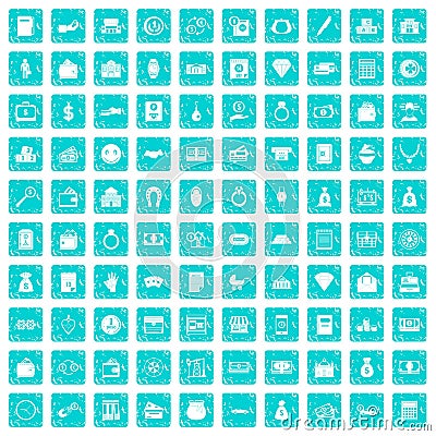 100 deposit icons set grunge blue Vector Illustration