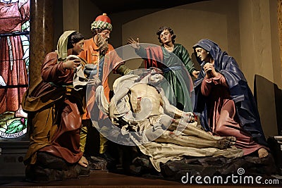 Deposition of Christ, Mary Magdalene, St. John, Joseph of Arimathea and the Virgin of Sorrows Stock Photo