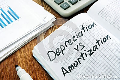 Depreciation and amortization sign. Stock Photo