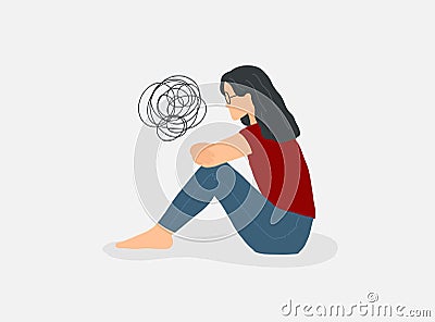 Depressed alone woman. Mental disorder concept. Vector sad unhappy female. Anxiety person Vector Illustration