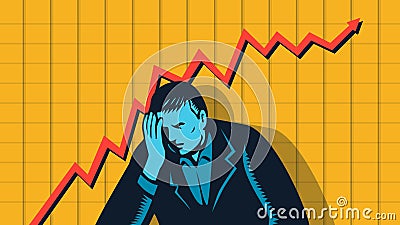 Depressed Businessman with Upward Sales Graph WPA Retro Cartoon Illustration