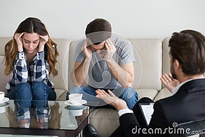 Depressed frustrated couple family can t solve relationship pr Stock Photo