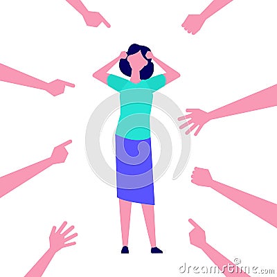 Depressed, frustrated girl. Victim women, bullying employee, accusation. Vector illustration Cartoon Illustration