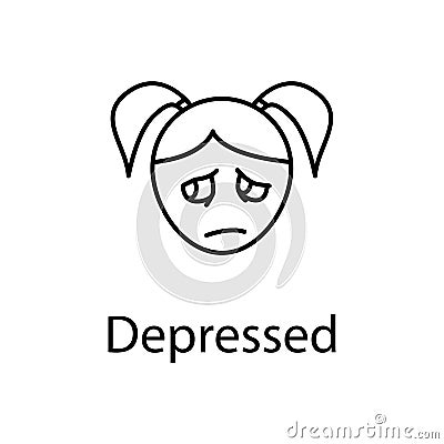 depressed girl face icon. Element of emotions for mobile concept and web apps illustration. Thin line icon for website design and Cartoon Illustration