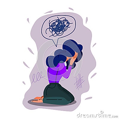 Depressed girl hand drawn illustration Cartoon Illustration
