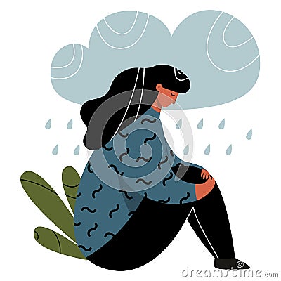 Depressed girl, lonely woman in a grief Vector Illustration