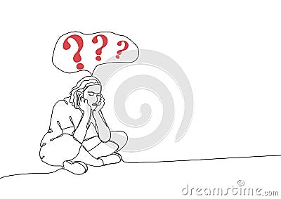 Depressed girl is sitting thinkin Vector Illustration